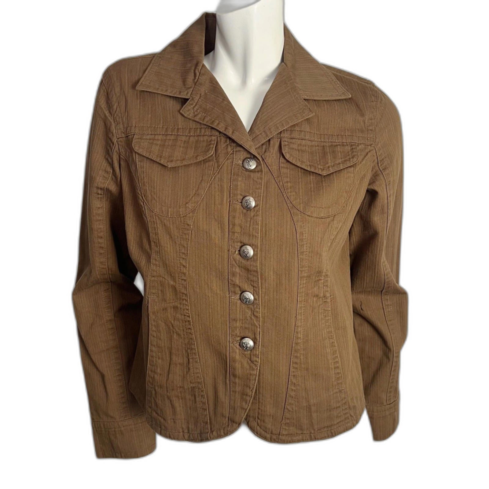 y2k Vintage Live a Little Brown Military Jacket Utility Women's Size M