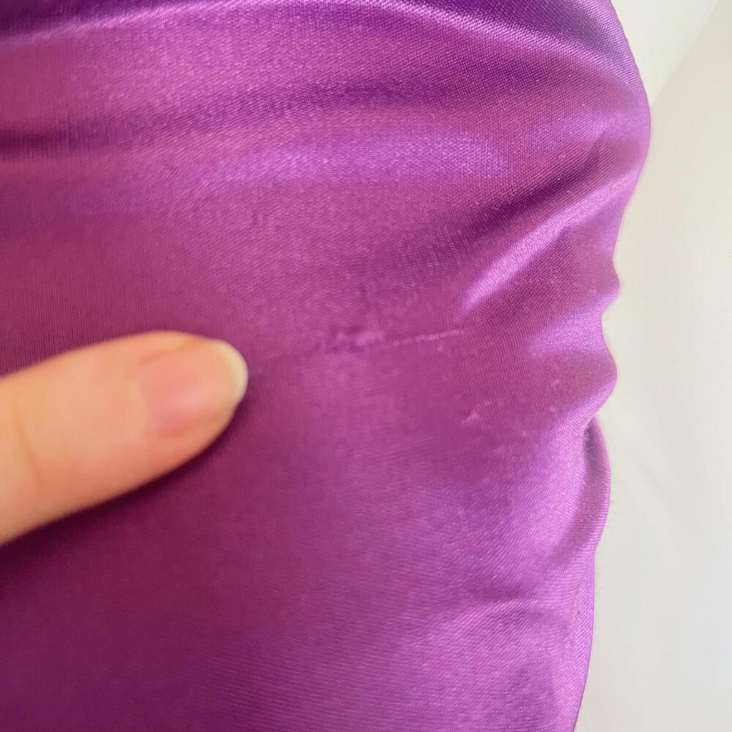 y2k Vintage Poly USA Shiny Purple Ruched Asymmetrical Bodycon Dress Size S