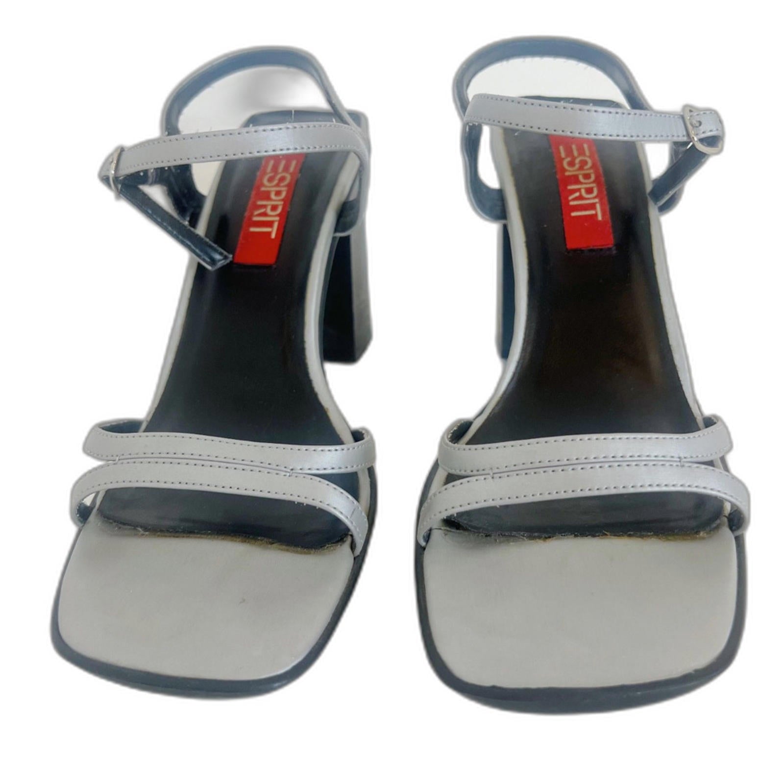 Vintage Espirit y2k 90s Square Toe Silver Chunky Heels Women's Size 8.5