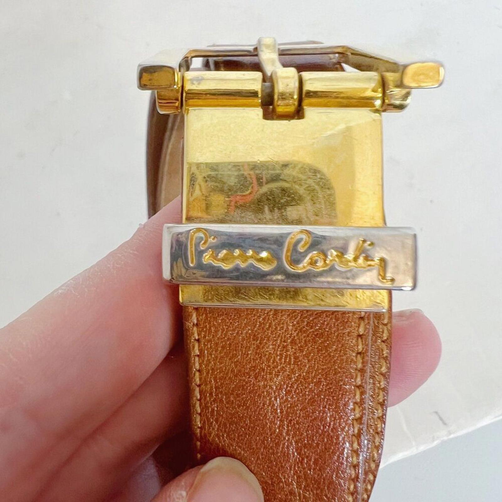 Pierre Cardin Vintage Cognac Brown Leather Skinny Belt Gold Hardware Size 34
