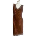 y2k Vintage Sue Wong Copper Brown Beaded Cowl Neck Midi Dress Size 10