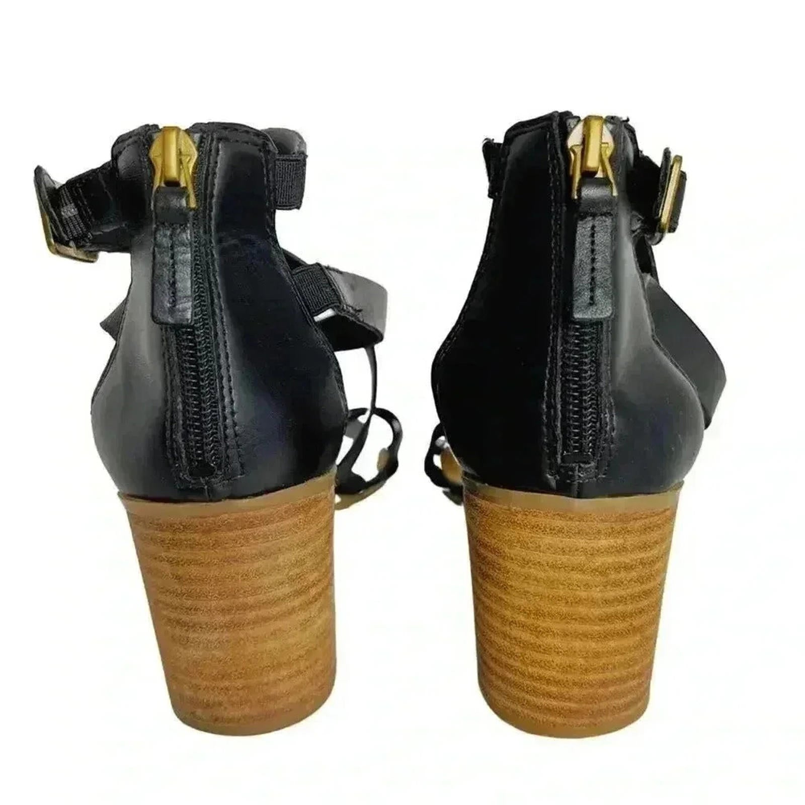 Franco Sarto Black Leather Heeled Sandals Strappy Women's Size 9.5