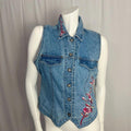 Vintage y2k Bill Blass Denim Vest Pink Flower Embroidered Western Size M