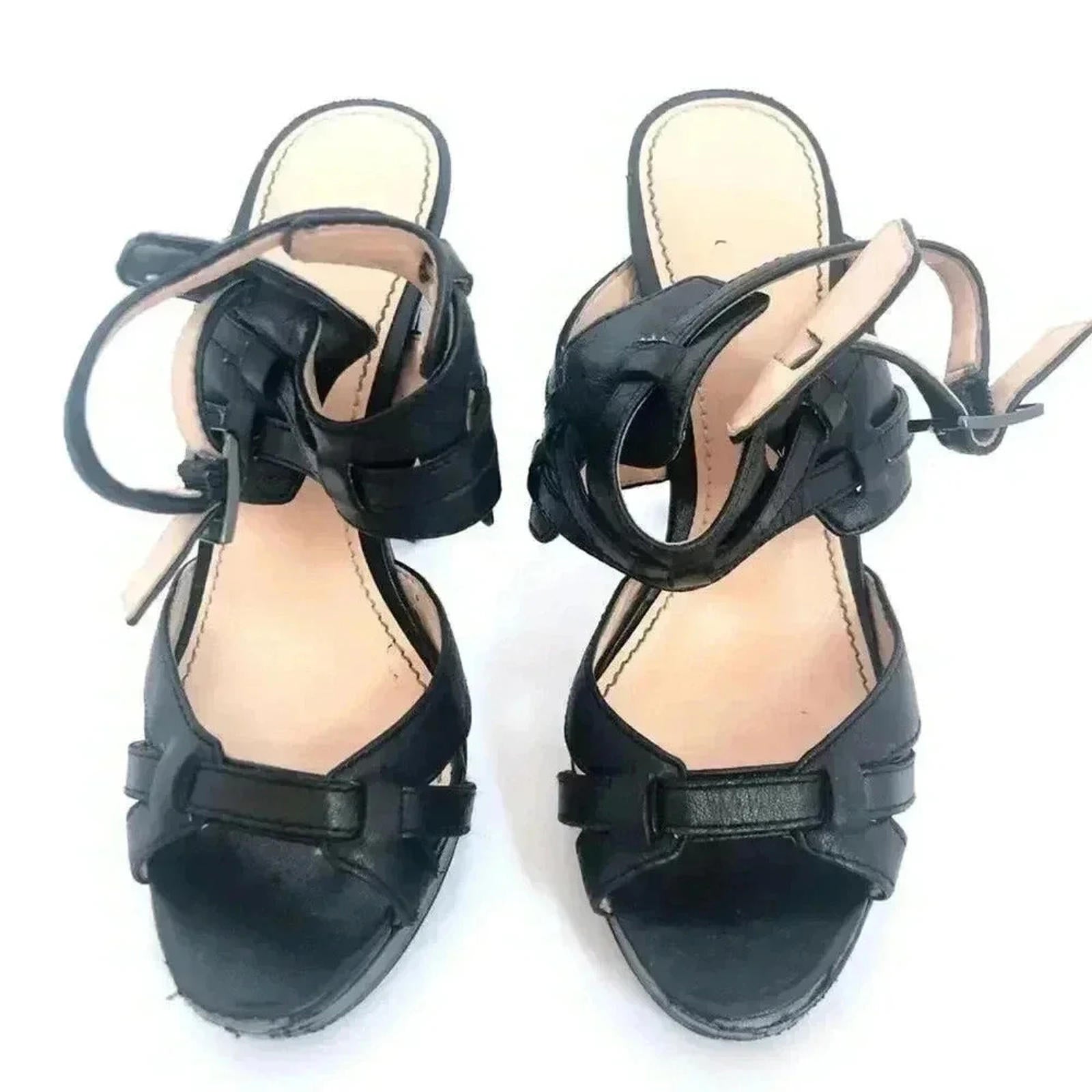 Calvin Klein Posha Black Leather Strappy Platform Heels Pumps Women's Size 6