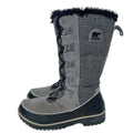 Sorel Joan of Arctic Winter Boots Grey and Black Houndstooth Fur Lined Size 7.5