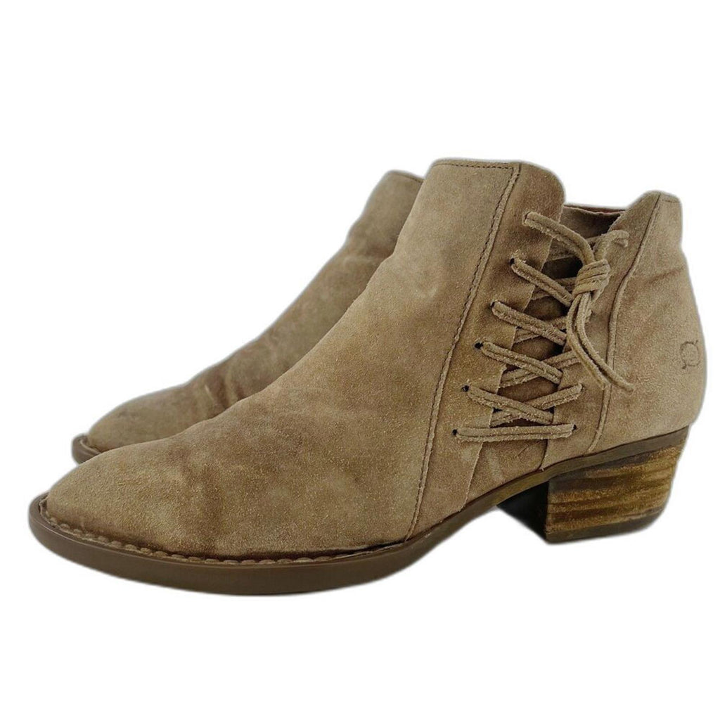 Born Bessie Taupe Suede Booties Lace Up Side Ankle Boots Women's Size 9.5