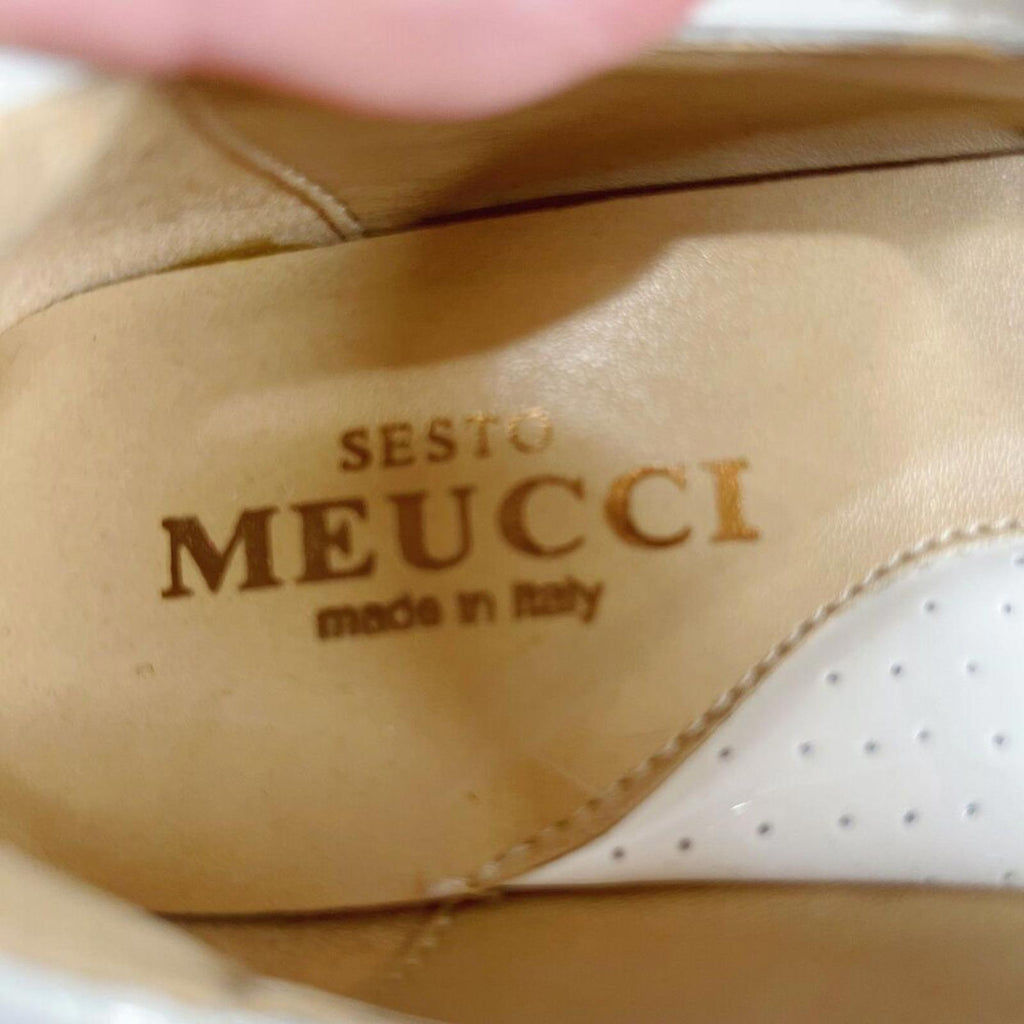 Sesto Meucci Gyan Napa Leather Mary Jane Sneakers White Silver Size 7.5 N