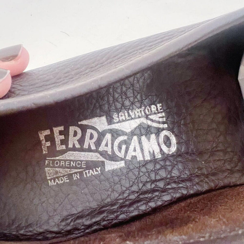 Salvatore Ferragamo Magnifico Brown Leather Horsebit Loafers Hickory Size 9