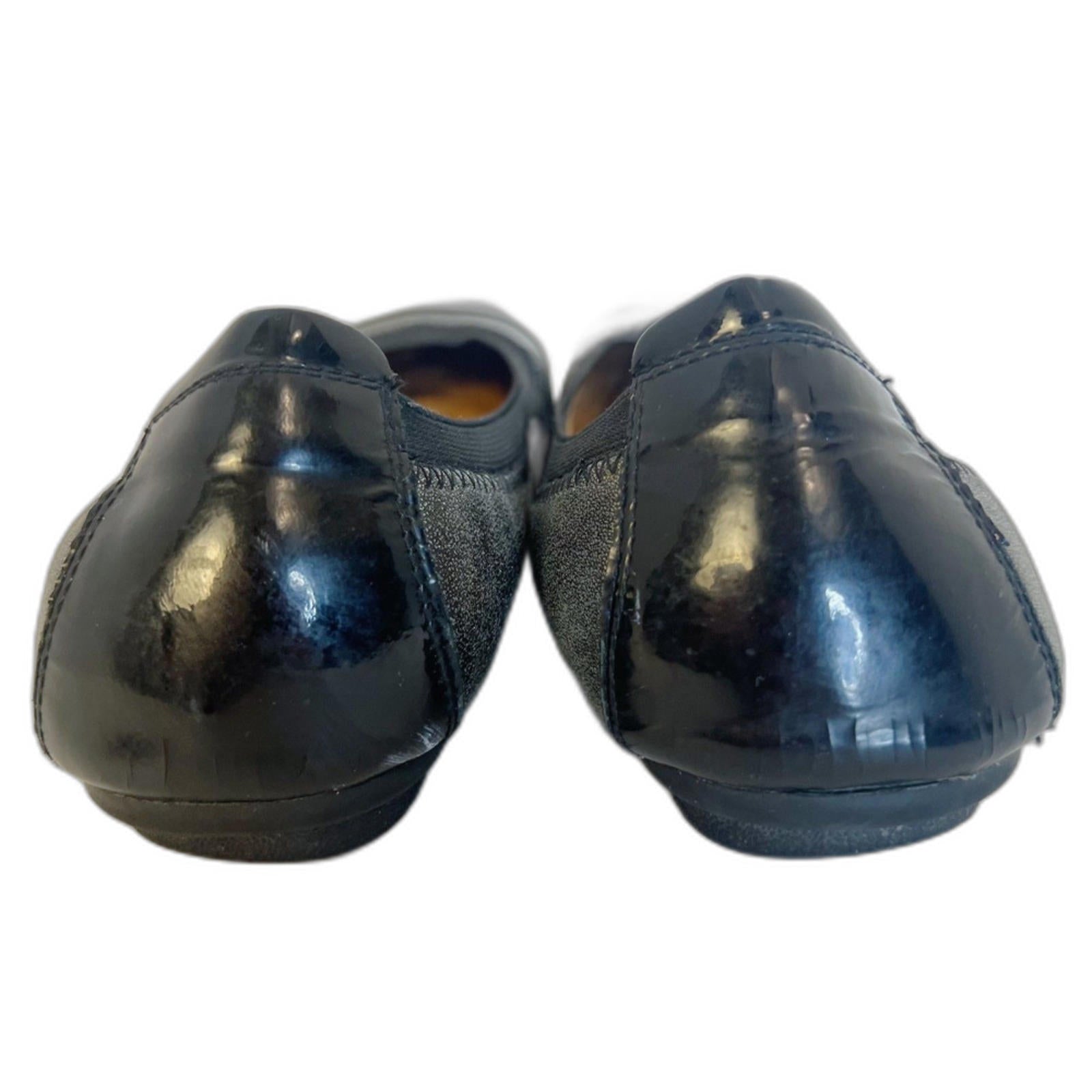 Josef Seibel Women's Cap Toe Ballet Flats Black Patent Leather Silver Size 8 8.5