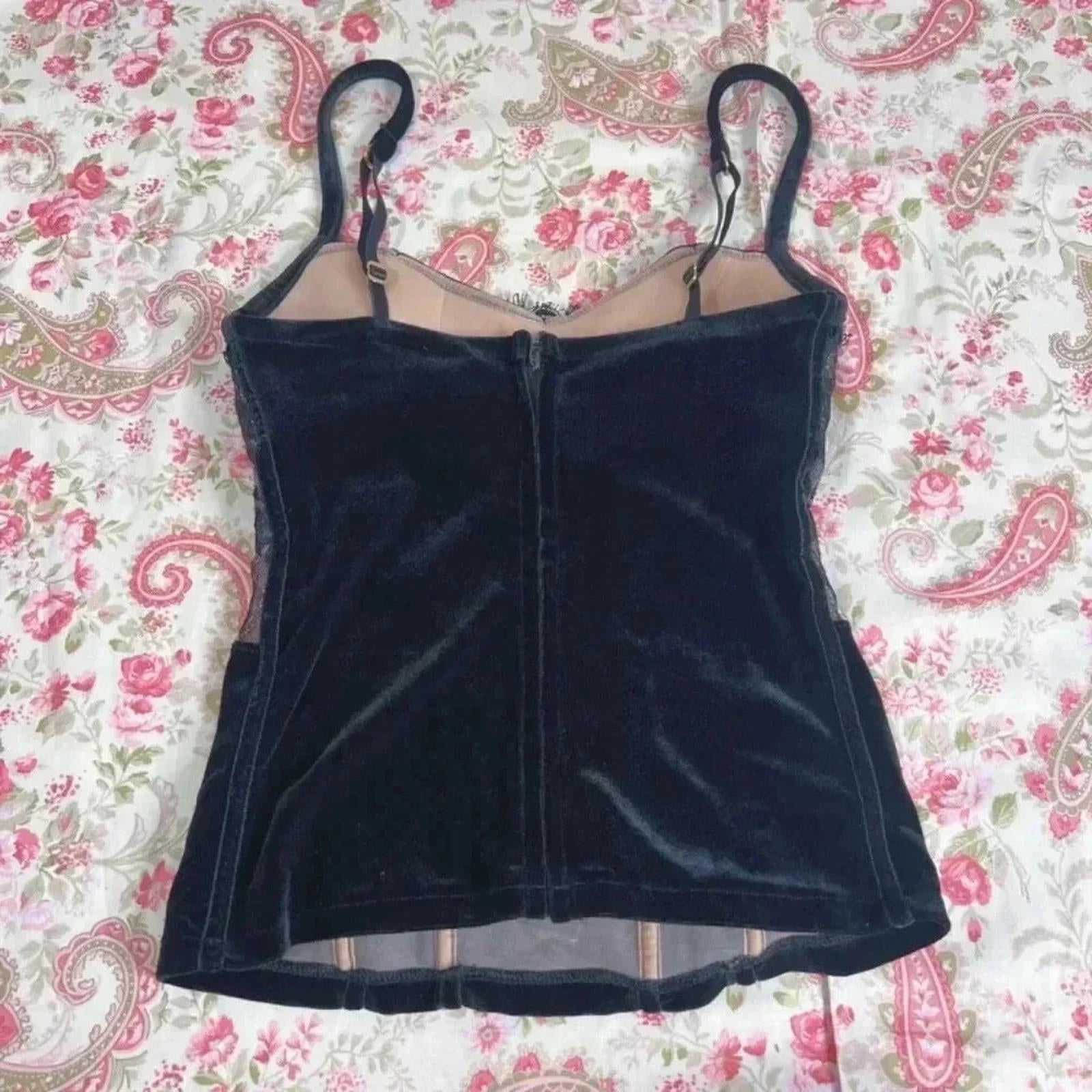 Victoria's Secret Very Sexy Black Velvet Lace Corset Top Size S