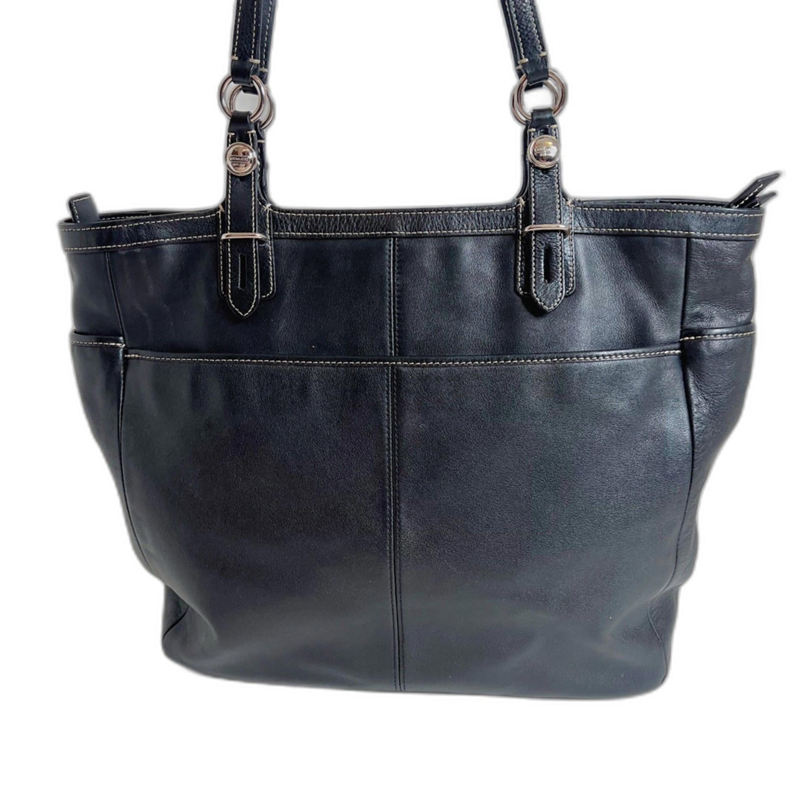 Coach East West Buttery Black Leather Tote Bag Exposed Stitching Purse