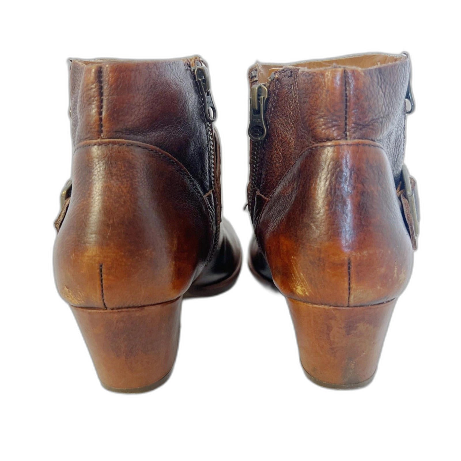 Kork-Ease Isa Brown Leather Ankle Boots Moto Bootie Distressed Women's Size 8.5