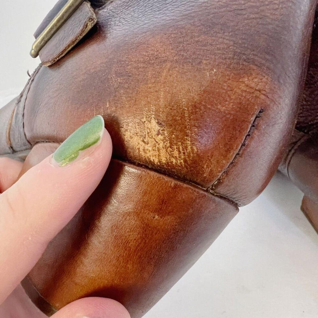 Kork-Ease Isa Brown Leather Ankle Boots Moto Bootie Distressed Women's Size 8.5