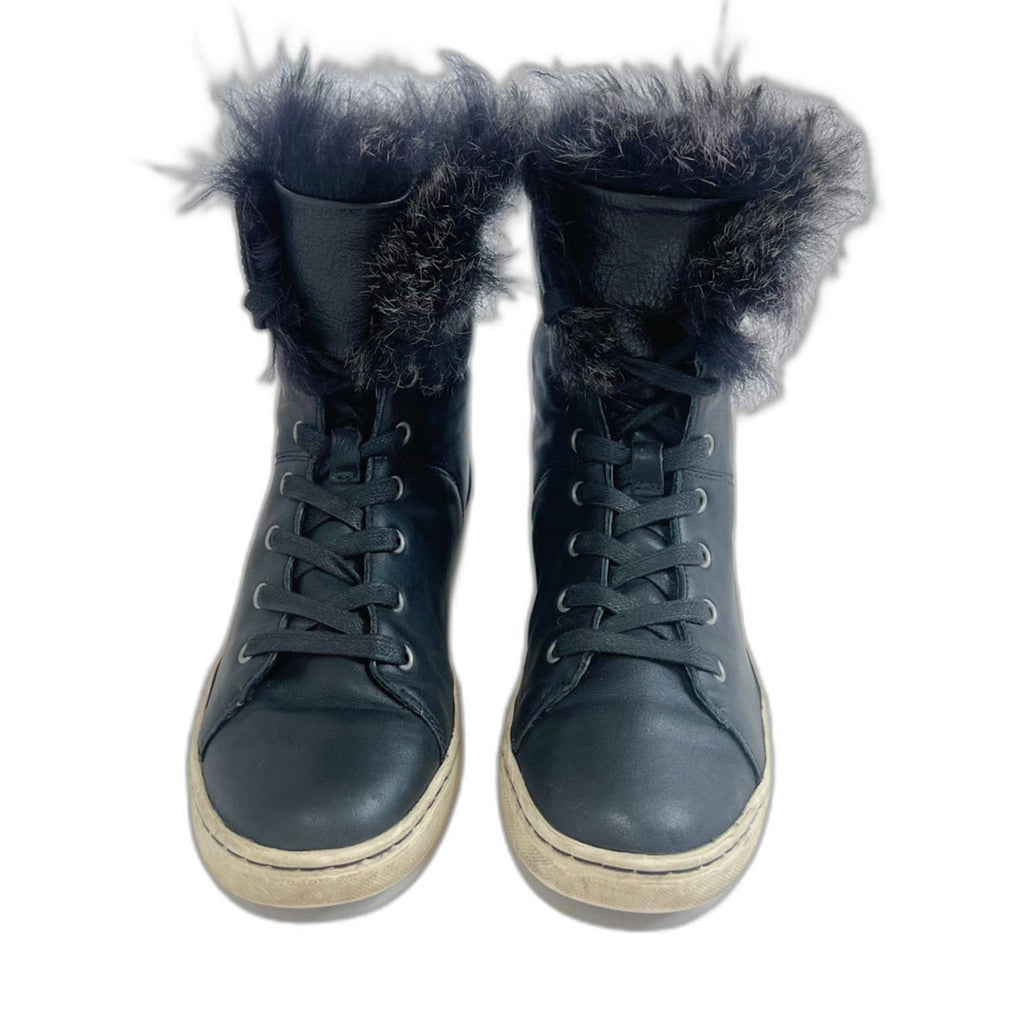 Ugg Australia Croft Black Leather Fur Lined Sneakers Women's Size 7