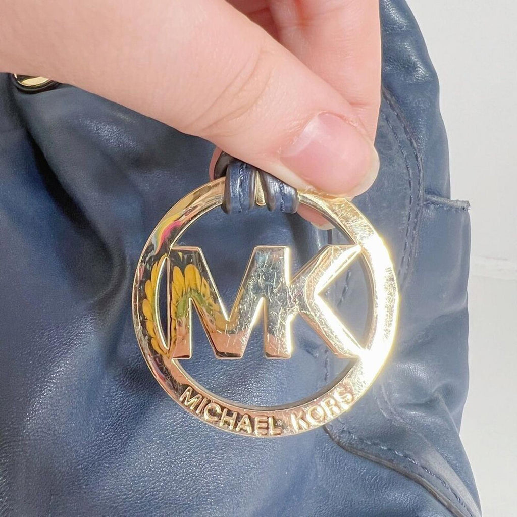 y2k Vintage Michael Kors Navy Blue Ludlow Leather Drawstring Shoulder Bag
