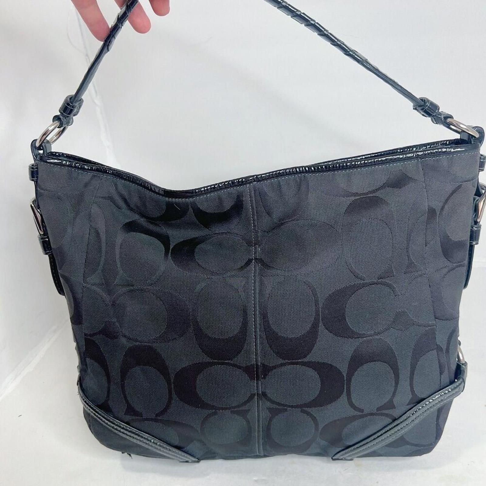 Coach Katarina Black Signature Monogram Hobo Bag Patent Leather Shoulder Bag