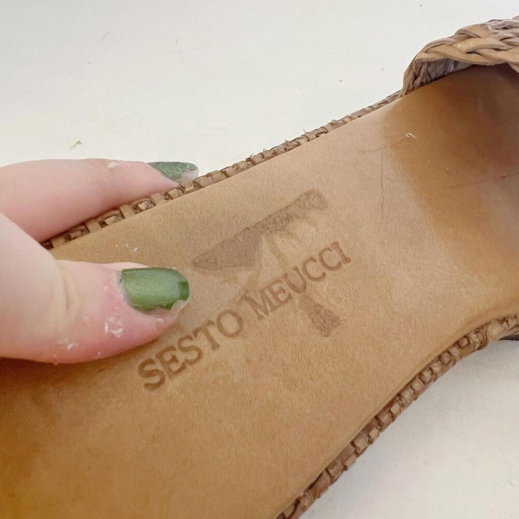Sesto Meucci Tan Leather Platform Sandals Woven Braided Leather Size 8