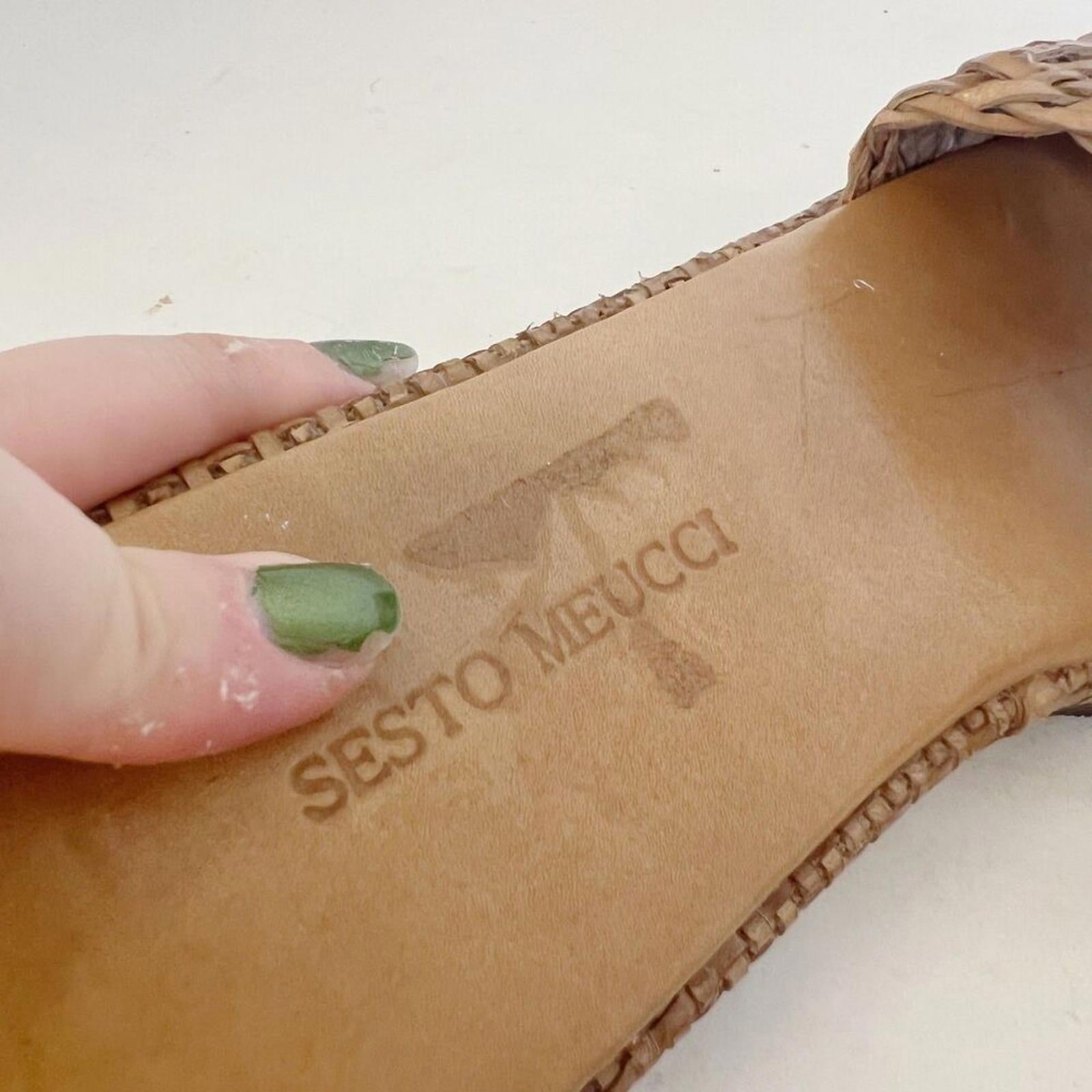 Sesto Meucci Tan Leather Platform Sandals Woven Braided Leather Size 8