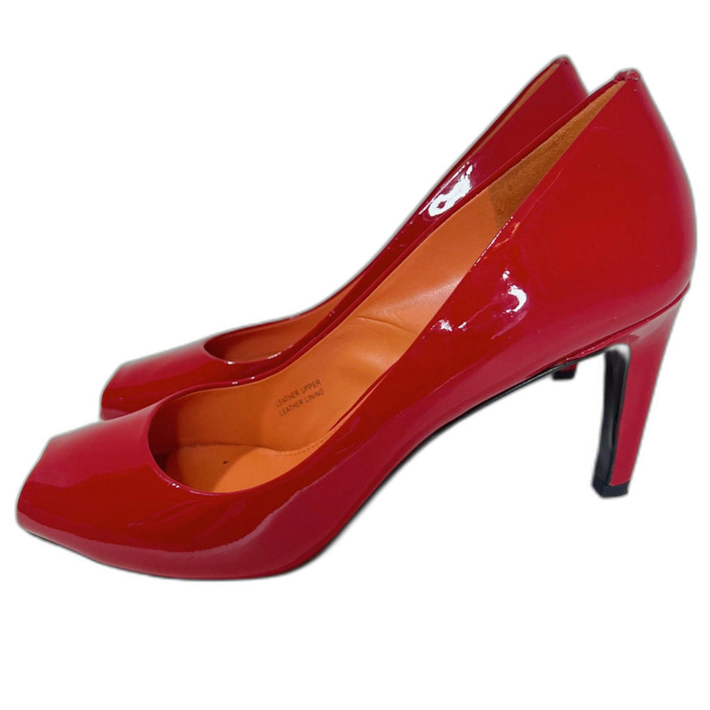 Via Spiga Red Patent Leather Peep Toe Stilettos Heels Pumps Women's Size 7.5