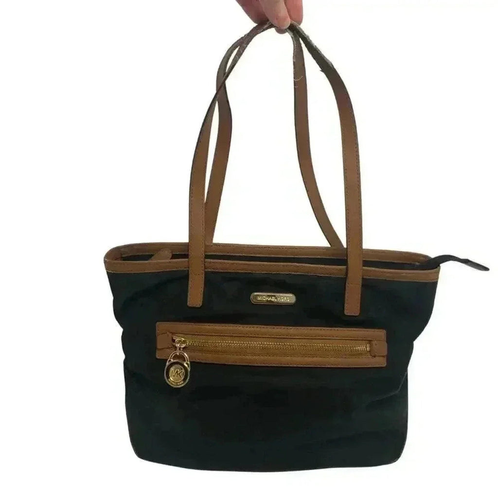 Michael Kors Black Nylon Tote Bag Leather Straps
