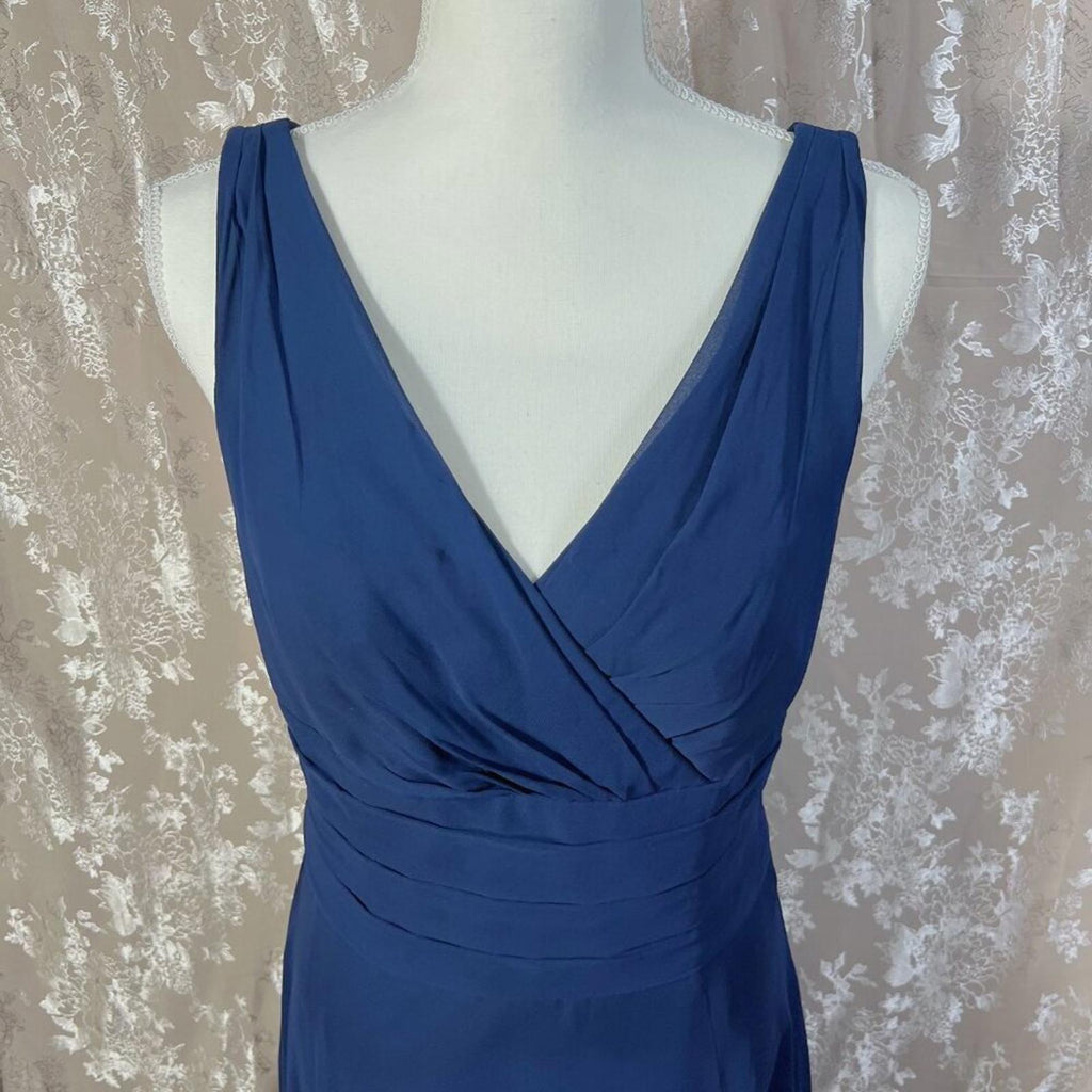 David's Bridal Long Chiffon Surplice Tank Dress in Marine Blue Women's Size 10