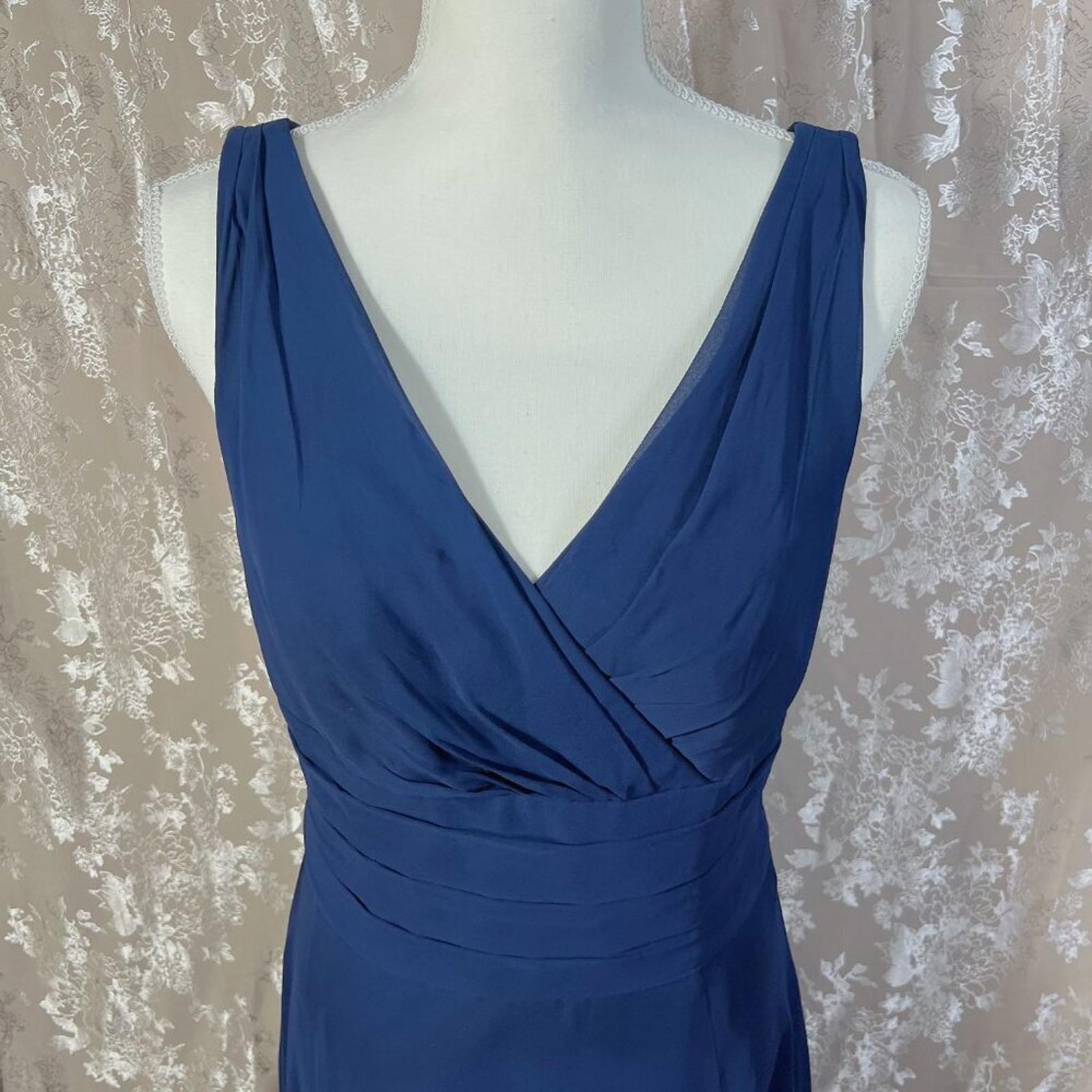 David's Bridal Long Chiffon Surplice Tank Dress in Marine Blue Women's Size 10