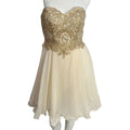 Metallic Gold Corset Cream Chiffon Strapless Formal Dress Prom Homecoming Size 4