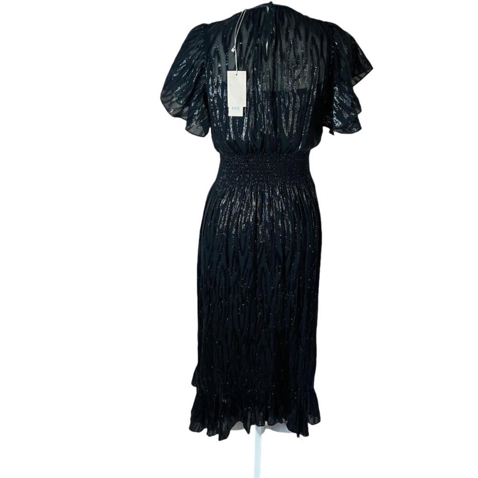 NWT Rebecca Taylor Silk Short Sleeve Safari Dress Black and Metallic Size 2