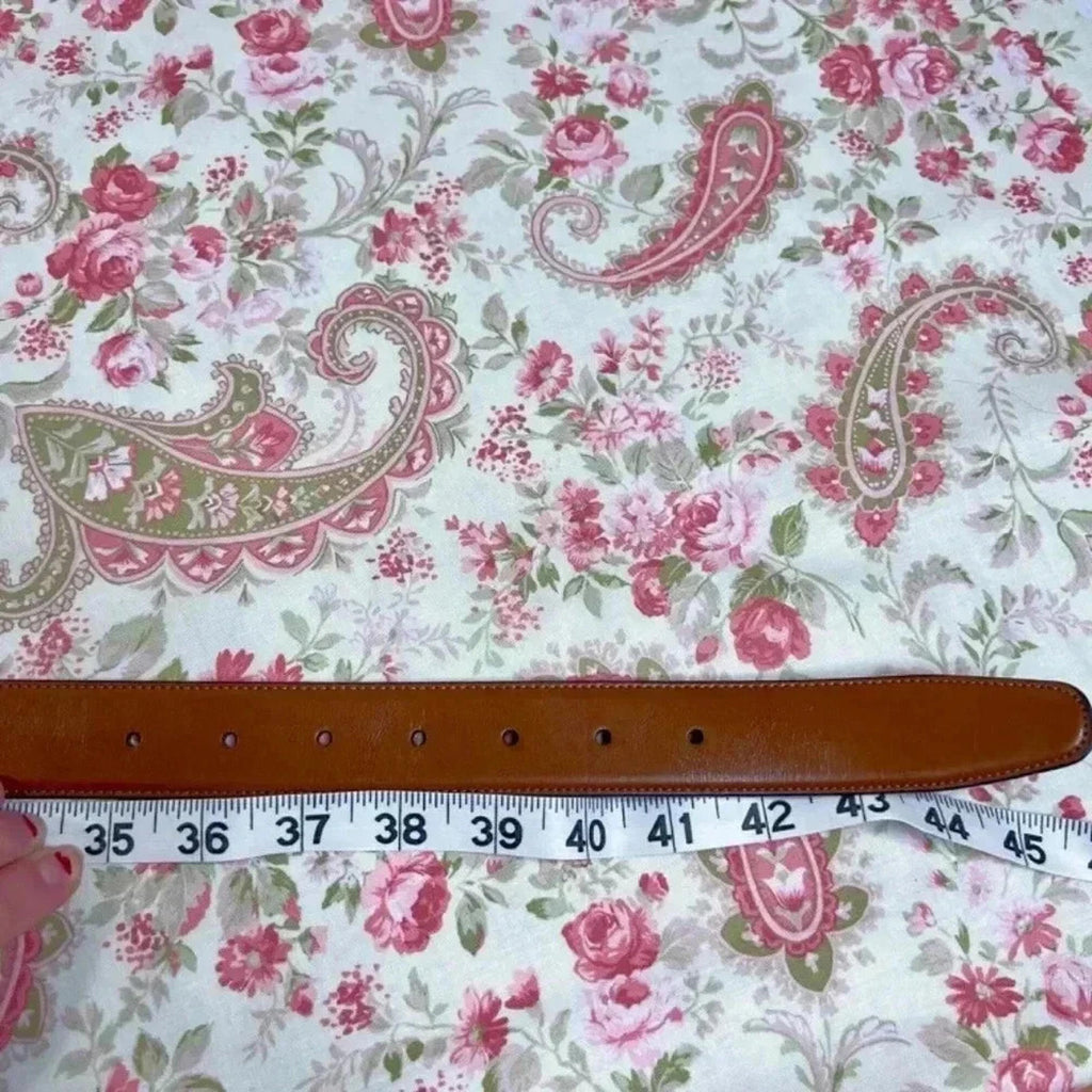 Original Penguin Cognac Leather Belt Silver Square Buckle Size 36