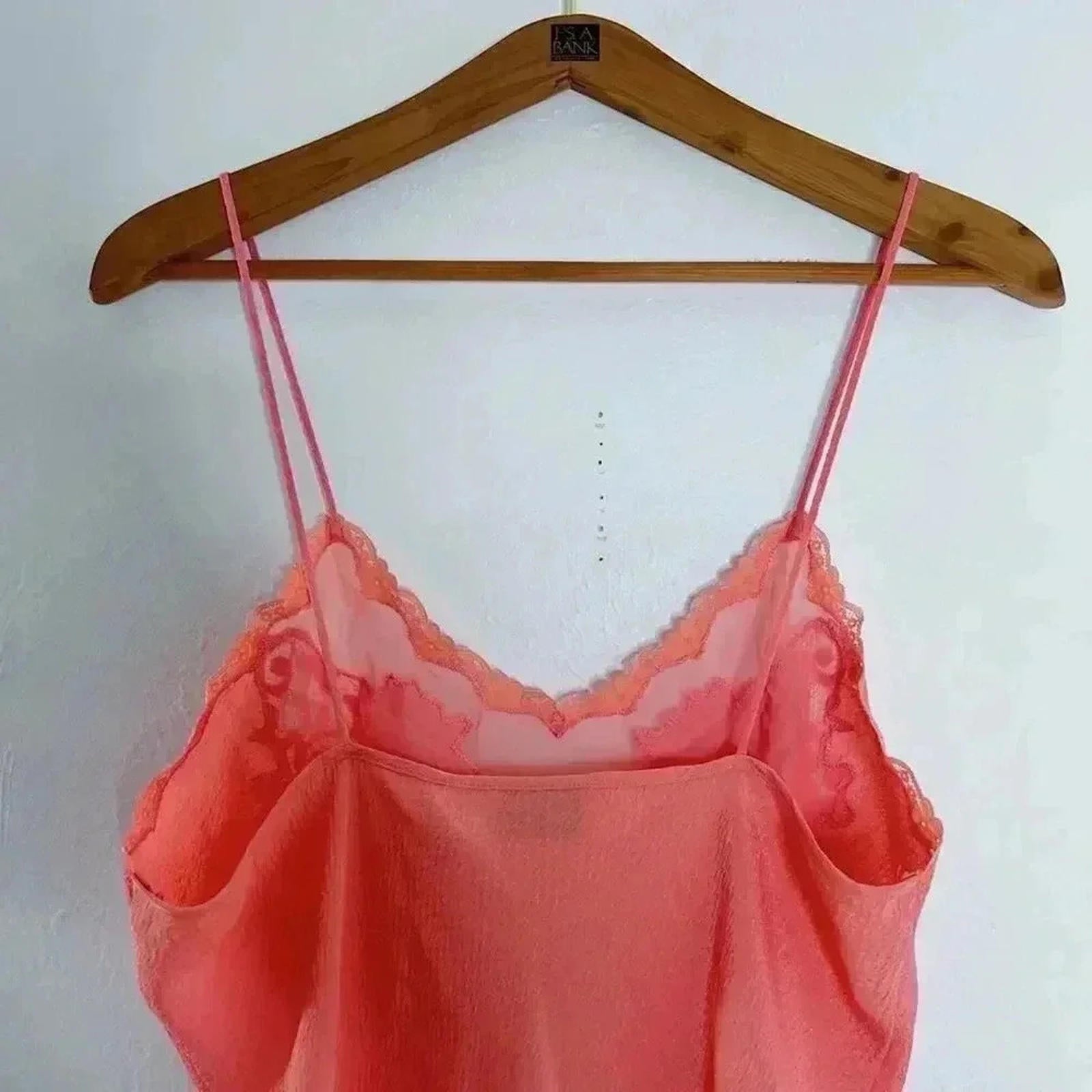 Vintage 90s Victoria's Secret VS Gold Label Salmon Pink Slip Dress Lace Size L