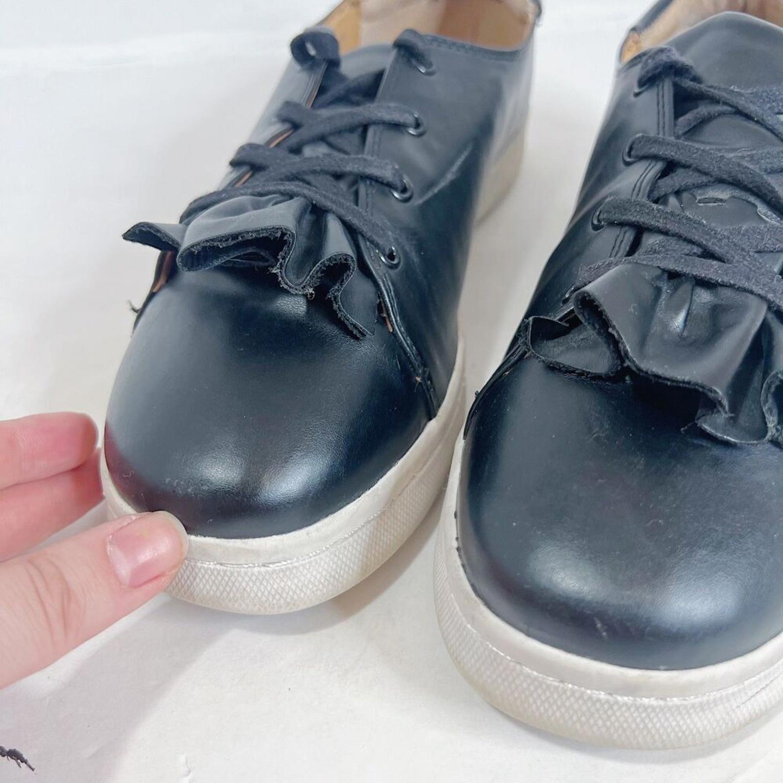 Franco Sarto Stephanie Black Leather Lace Up Sneakers Casual Flats Size 10