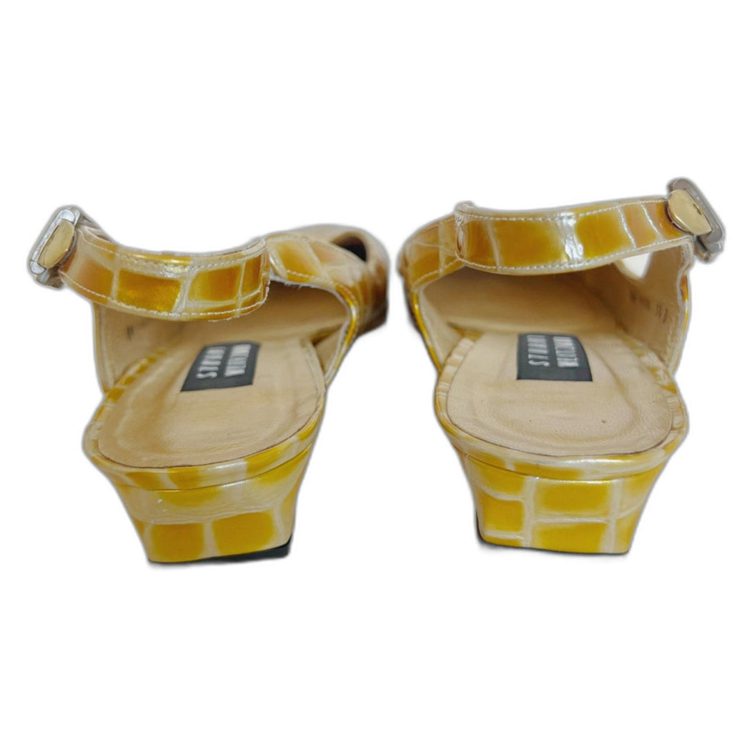 Stuart Weitzman RARE 90s Yellow Crocodile Patent Leather Slingback Size 8.5