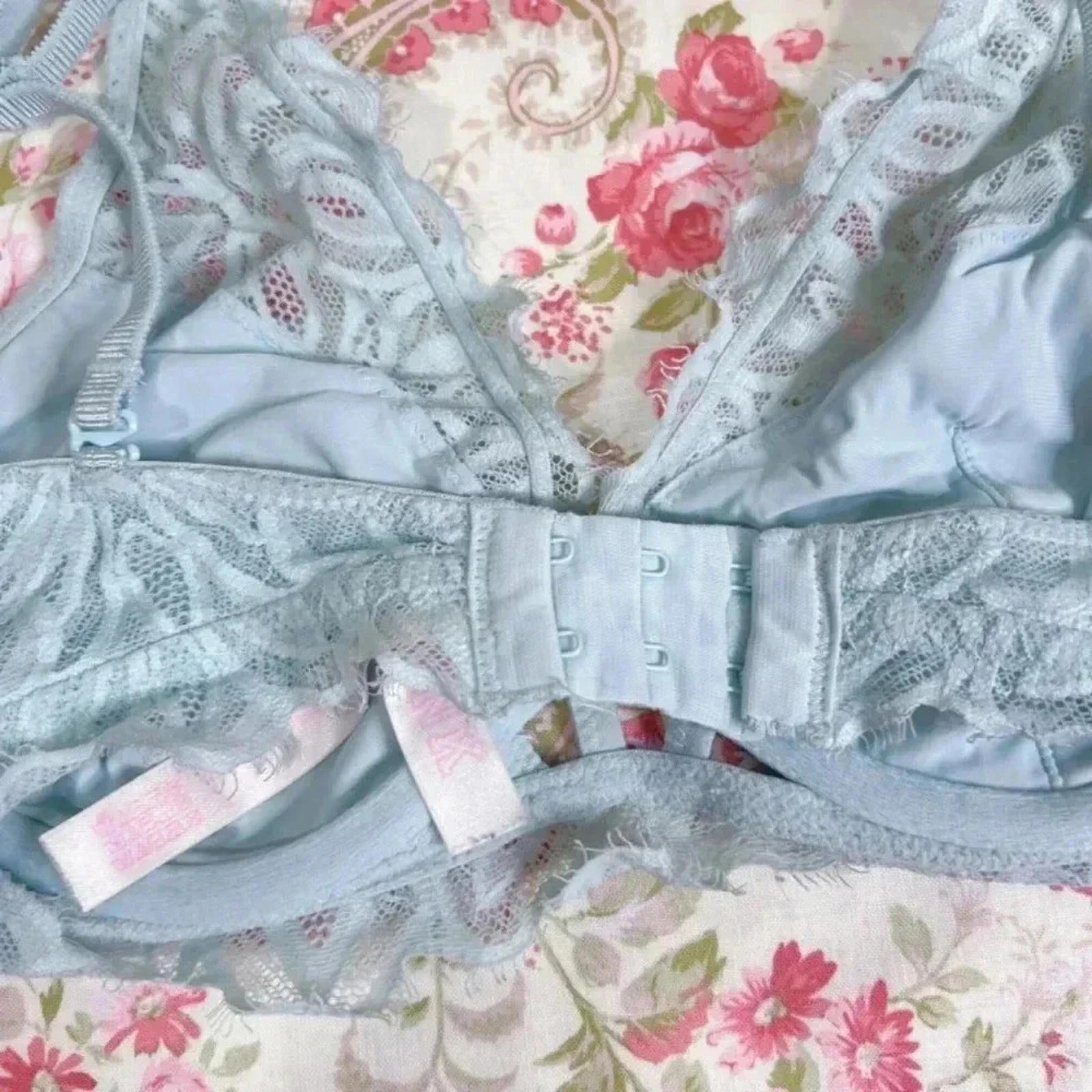 PINK by Victoria's Secret Light Blue Date Unlined Lace Bralette Size S