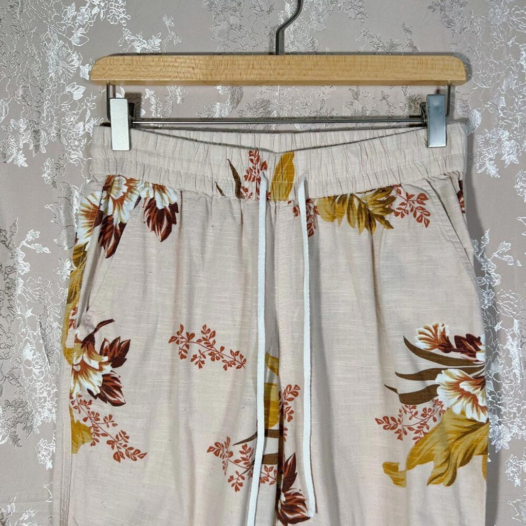 Urban Outfitters UO Drawstring Joggers Tan Floral Print Women's Size S