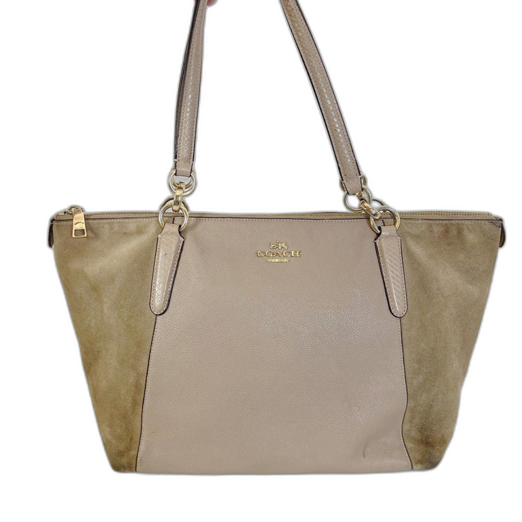 Coach Ava Tote in Taupe Leather and Suede Mixed Fabric Shoulder Bag Purse