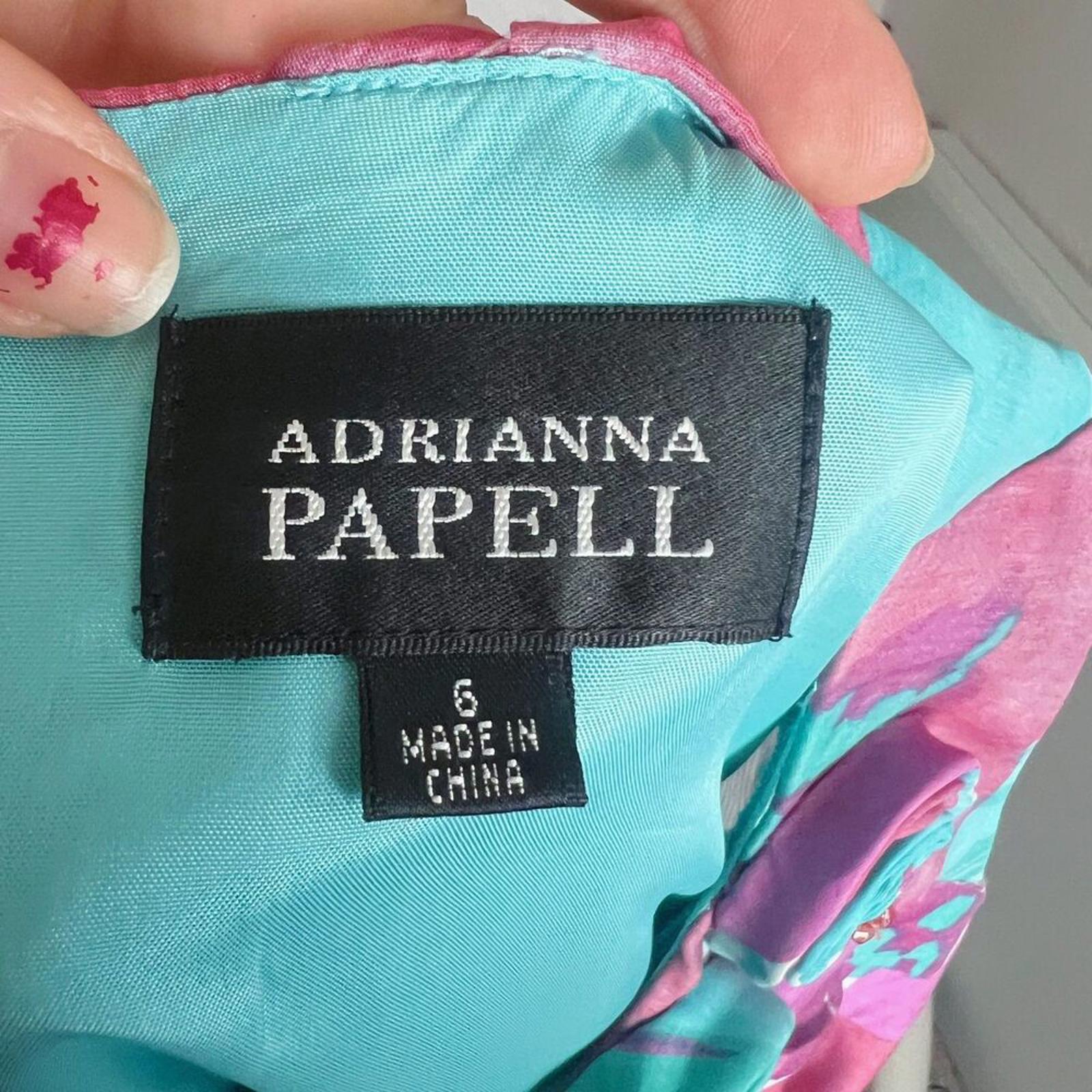 Adrianna Papell Floral Cocktail Sheath Dress Teal Purple Pink Rosette Size 6