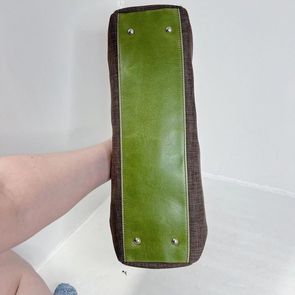 Matt & Natt Anthropologie Green Faux Leather Brown Studded Handbag Studded