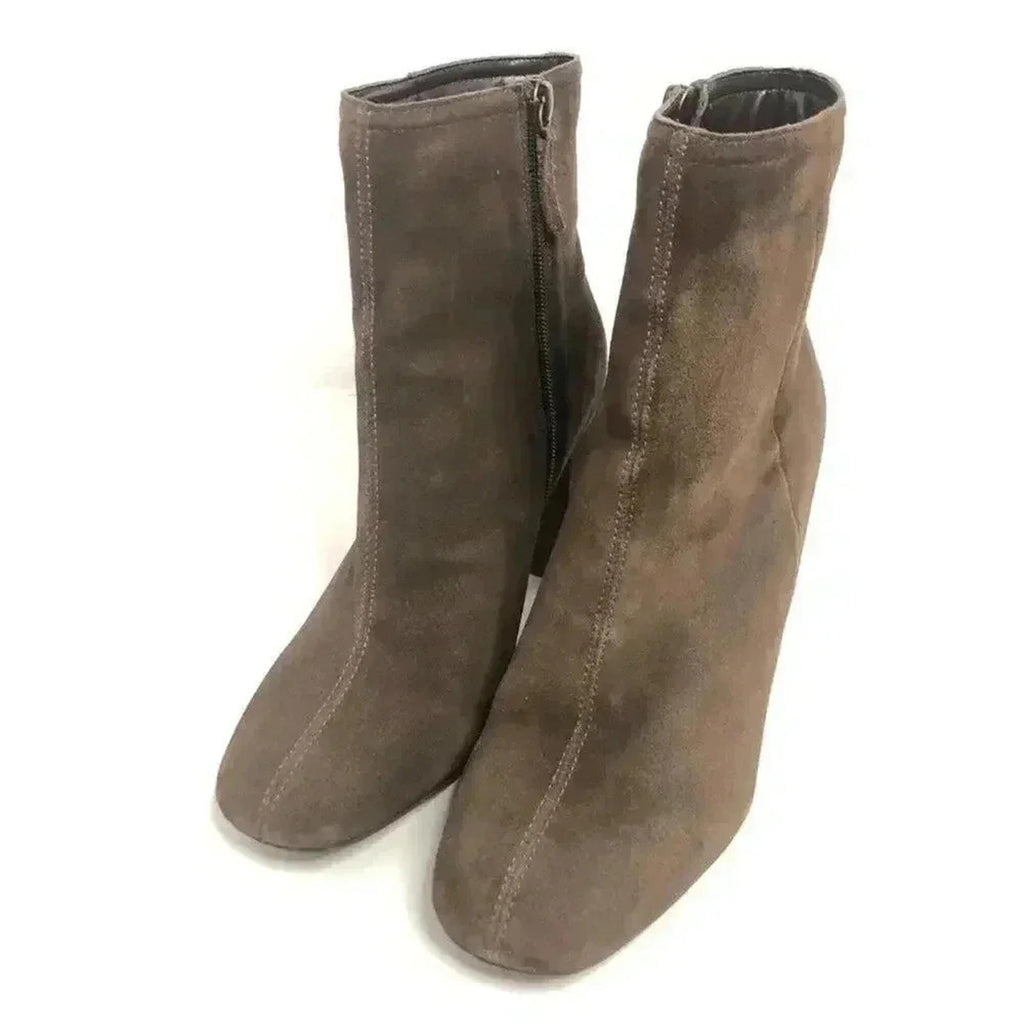 UO Faux Suede Dark Brown Booties Chunky Heels Women's Size 9
