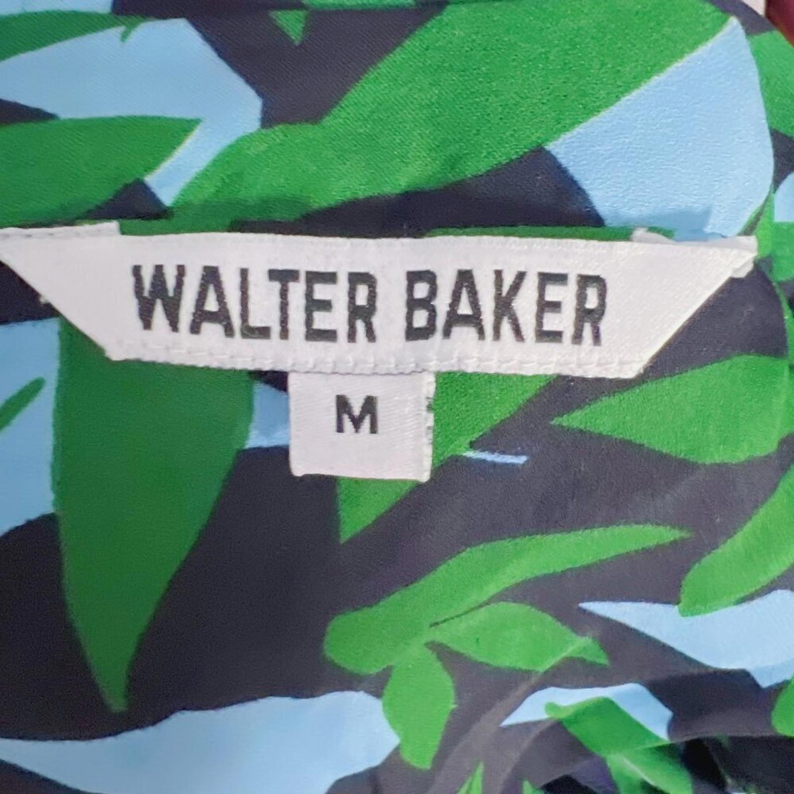 Walter Baker Valencia Dress in Green Short Sleeve Button Up Leaf Print Size M