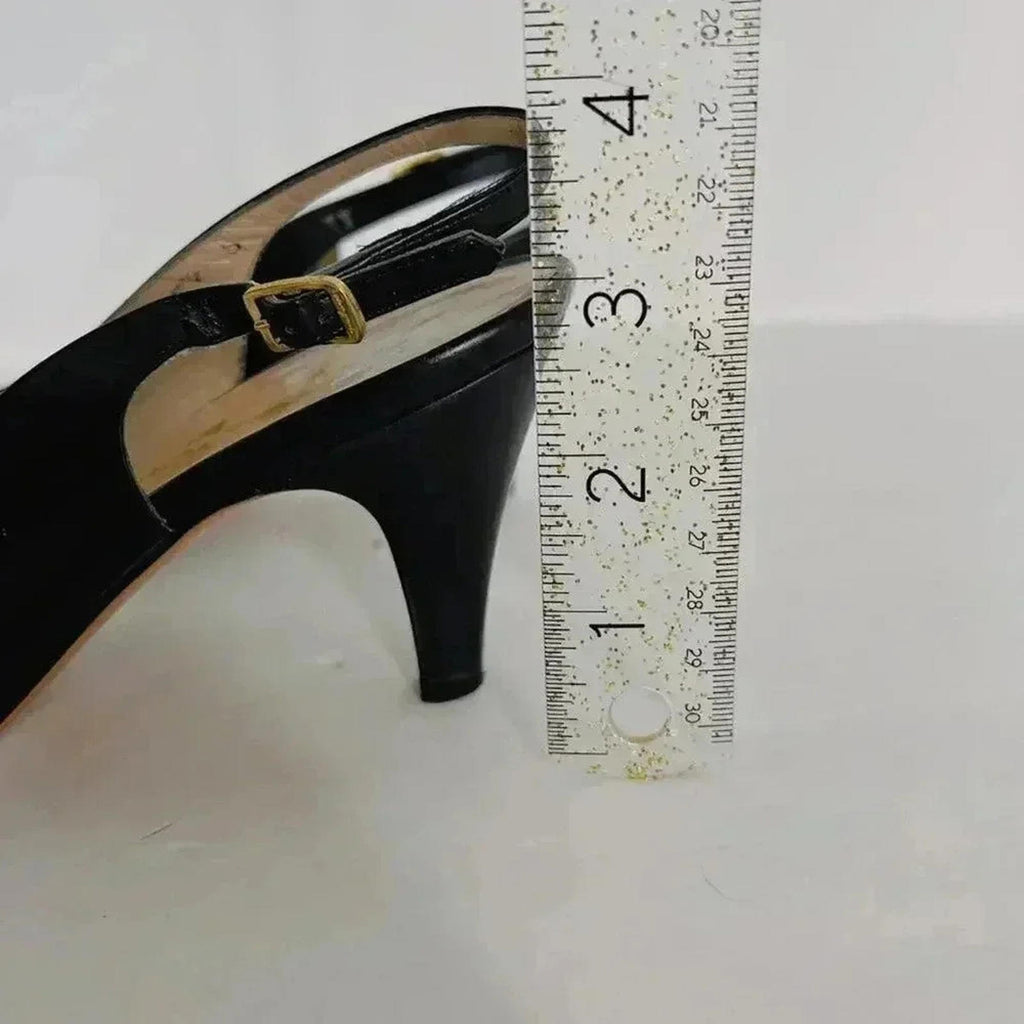 Ferragamo Vintage Leather Slingback Peep Toe Heels Gold Emblem Women's Size 6.5