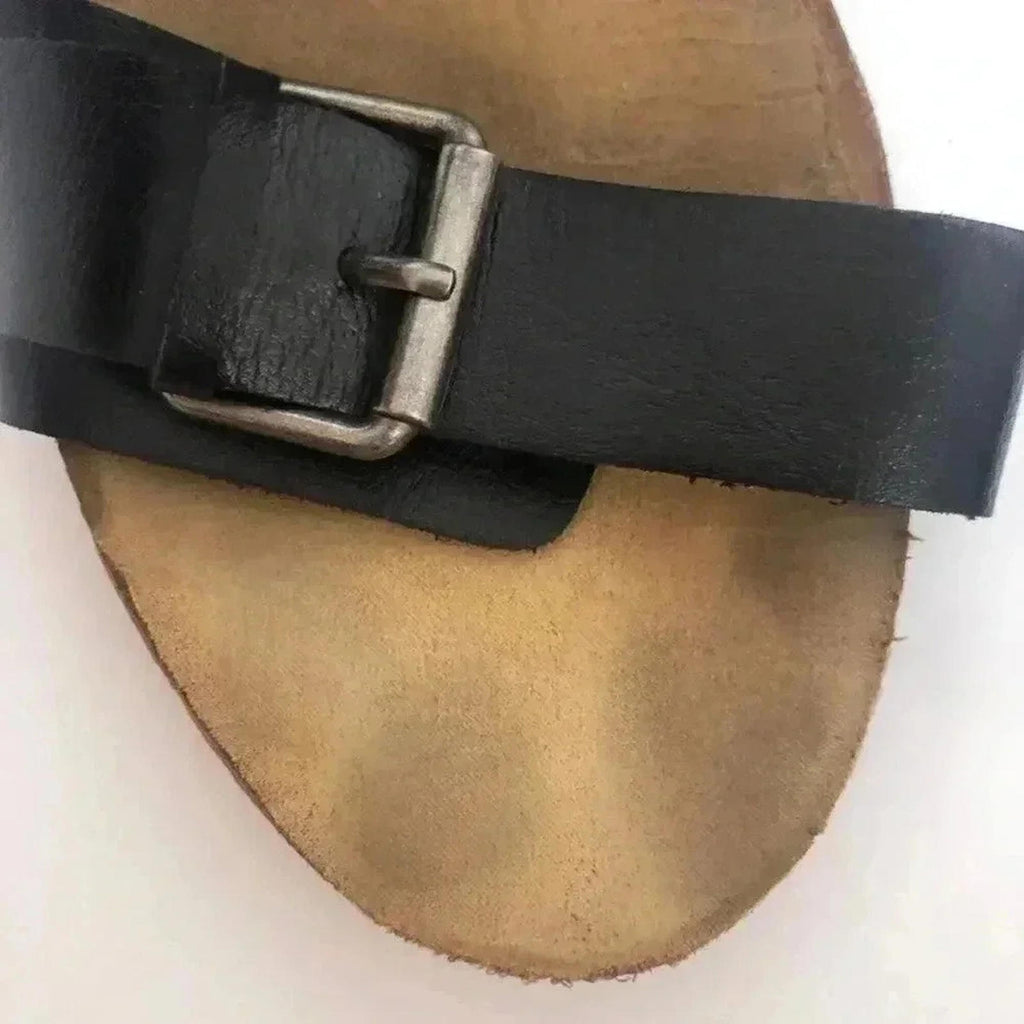 Crown Vintage Sigh Sandals Black Leather Strappy Wedges Heels Women's Size 10