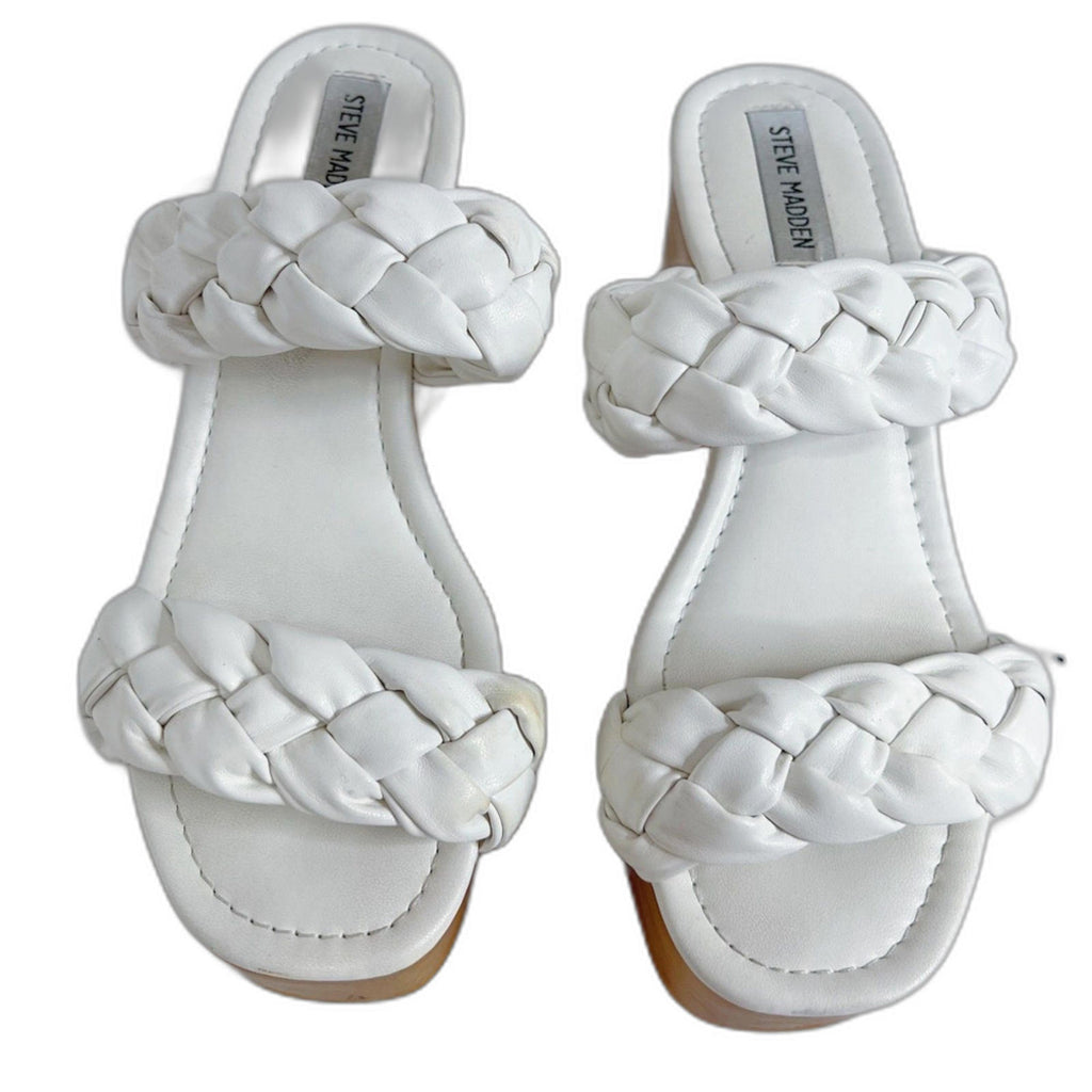 Steve Madden Fauna White Leather Braided Wedges Platform Sandals Size 10