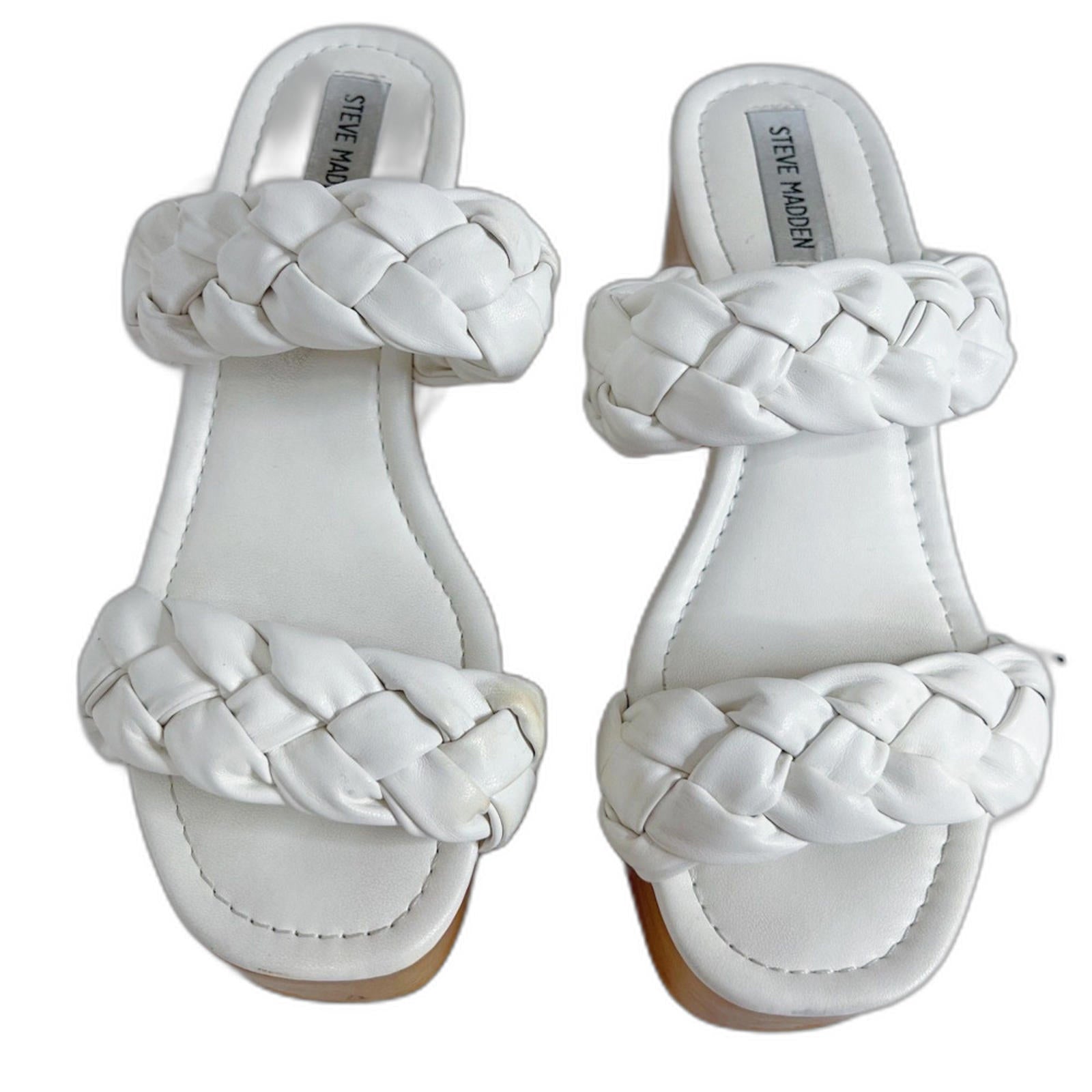 Steve Madden Fauna White Leather Braided Wedges Platform Sandals Size 10