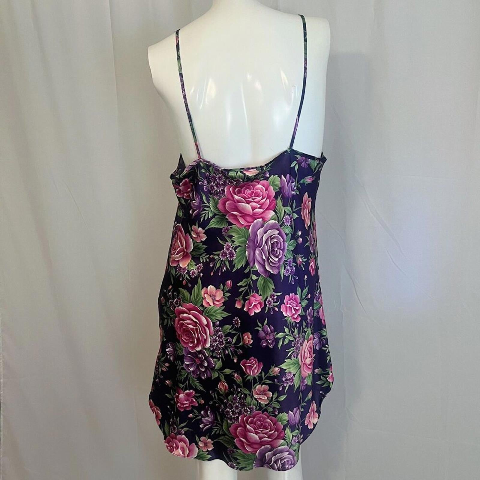 y2k Vintage Dentelle Purple Floral Satin Slip Dress Women's Size L