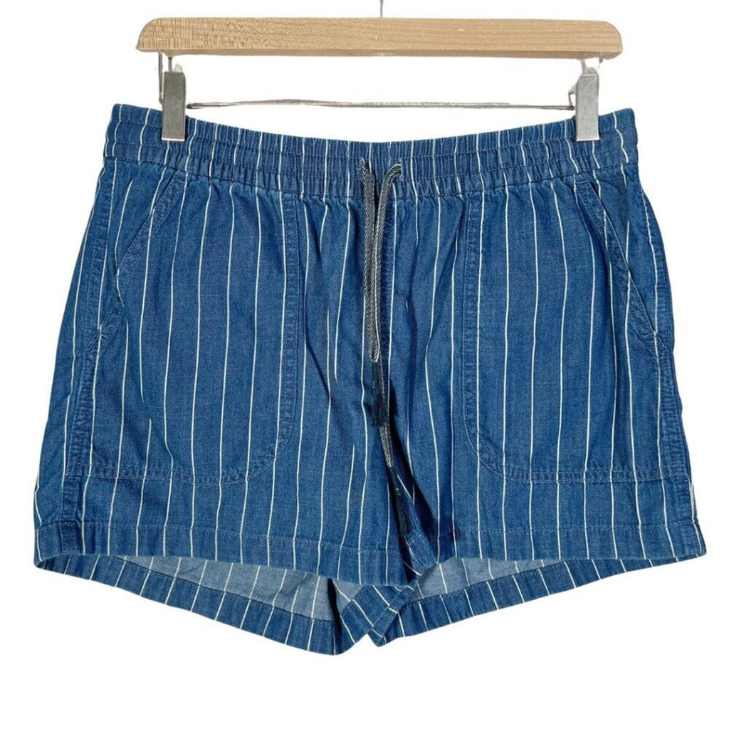 J Crew Women's Seaside Shorts Blue and White Striped Drawstring Size S