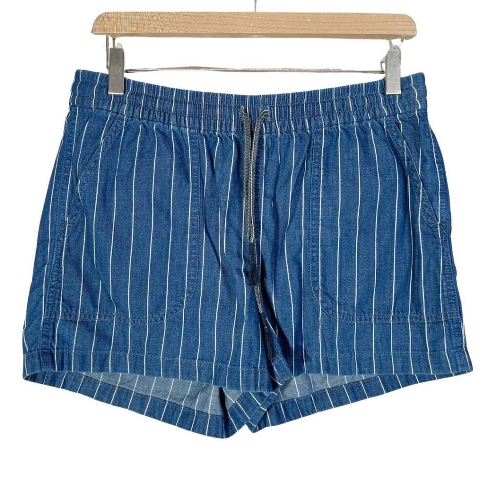 J Crew Women's Seaside Shorts Blue and White Striped Drawstring Size S