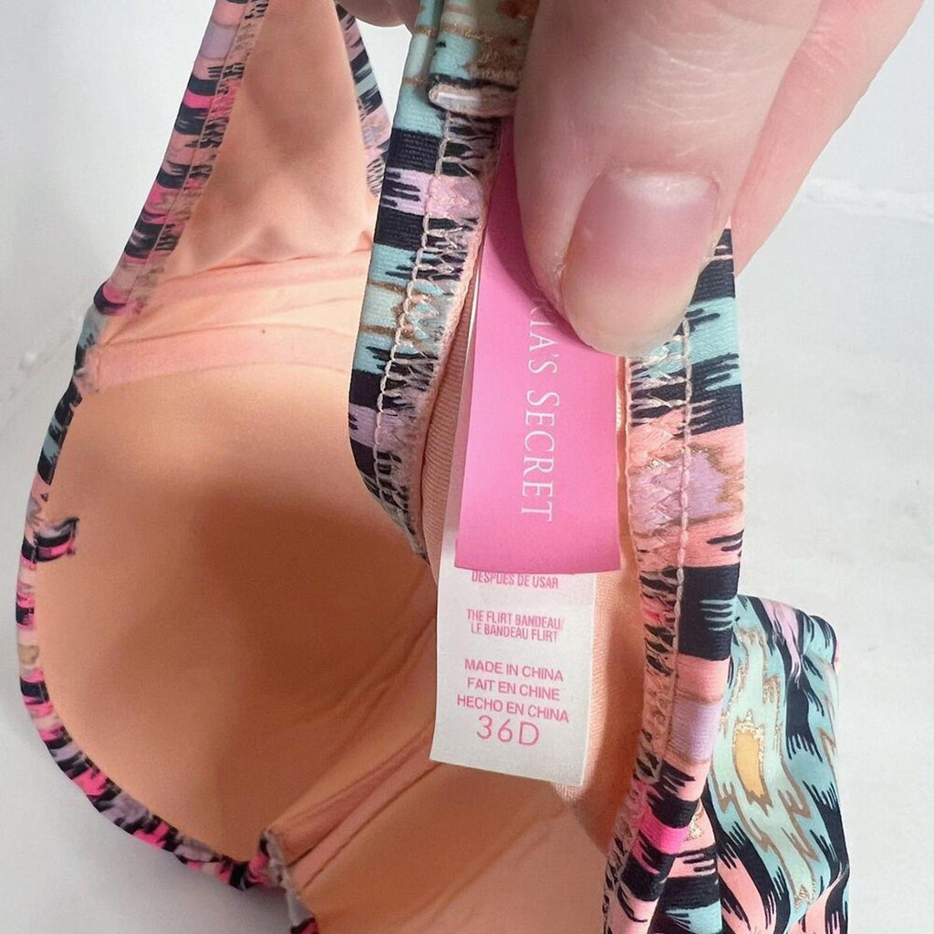 Victoria's Secret VS Strapless Pink Blue Aztec Print Bikini Top Size 36D