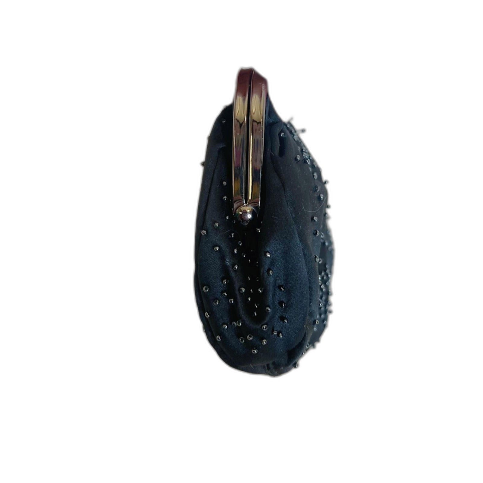 Vintage Express Black Beaded Clutch Silver Clasp Evening Bag