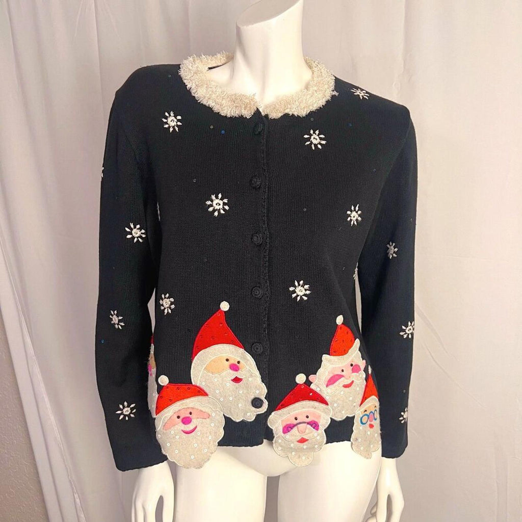 Vintage Arriviste Santa Cardigan Christmas Ugly Sweater Women's Size M