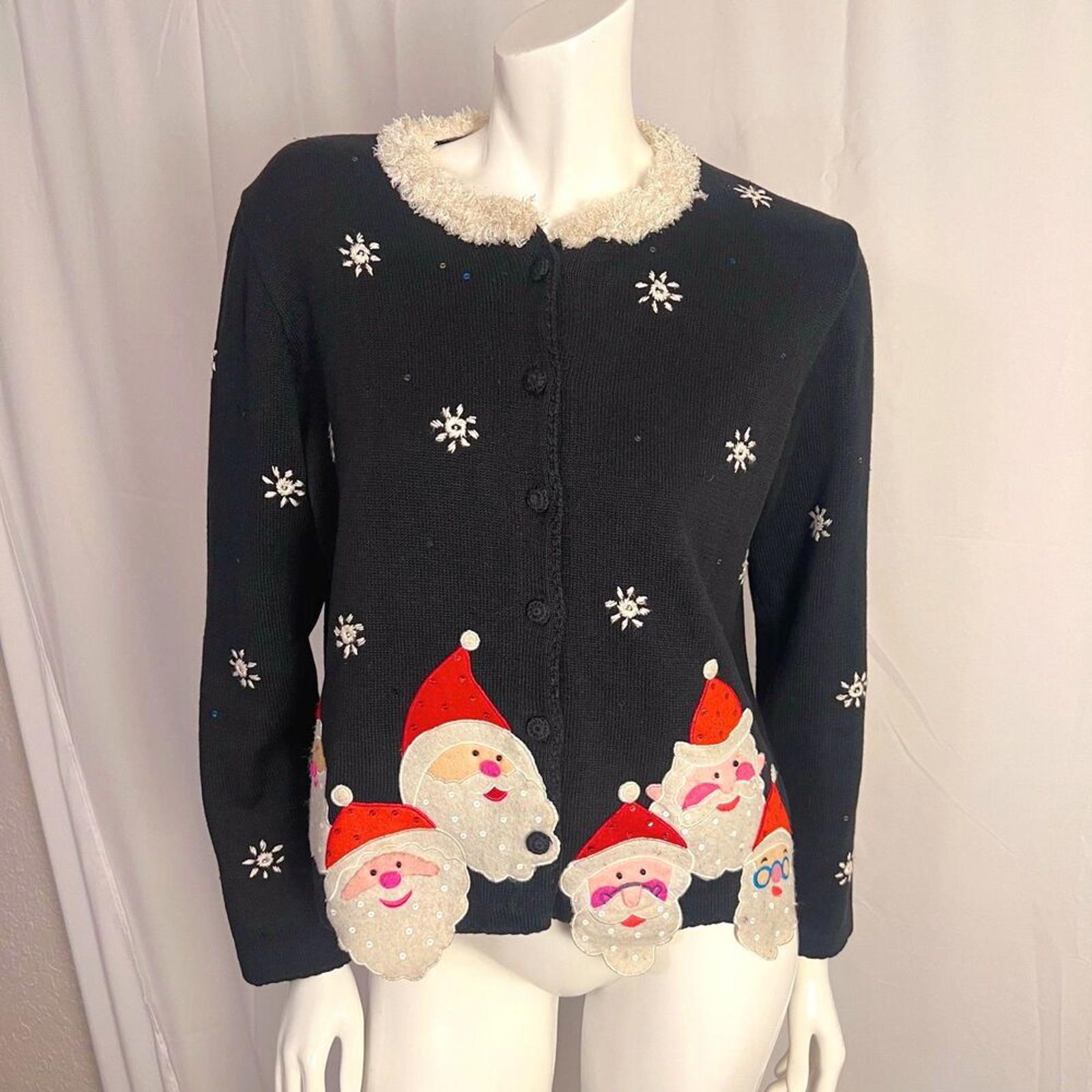 Vintage Arriviste Santa Cardigan Christmas Ugly Sweater Women's Size M